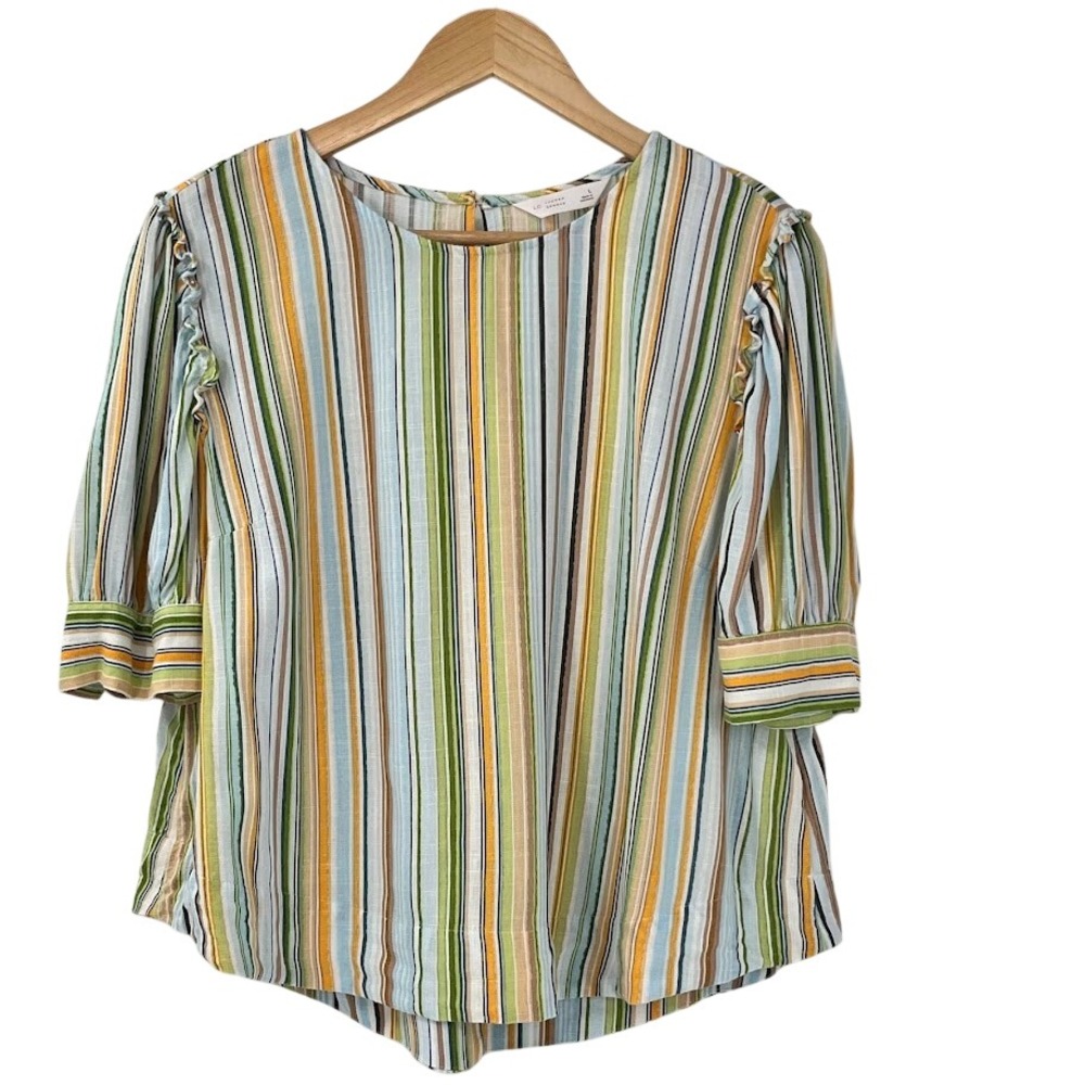 LC Lauren Conrad Striped Multi-Color Puff Sleeve Blouse